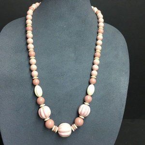 Vintage Pink Necklace White Fluted Round Marbled Hidden Screw Closure Barbie